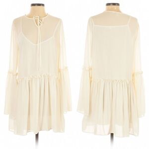 AFTER MARKET Cream Sheer Bell Sleeve Dress M
